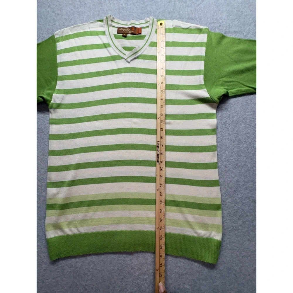 Royalty Culture Mens XL Green Striped Short Sleeve V-Neck Knit Sweater Top